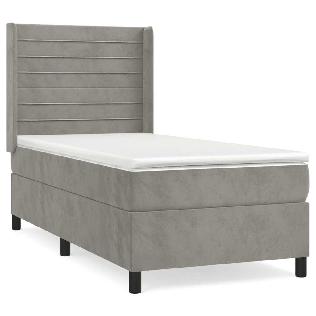 Κρεβάτι Boxspring με Στρώμα Ανοιχτό Γκρι 100x200 εκ. Βελούδινο