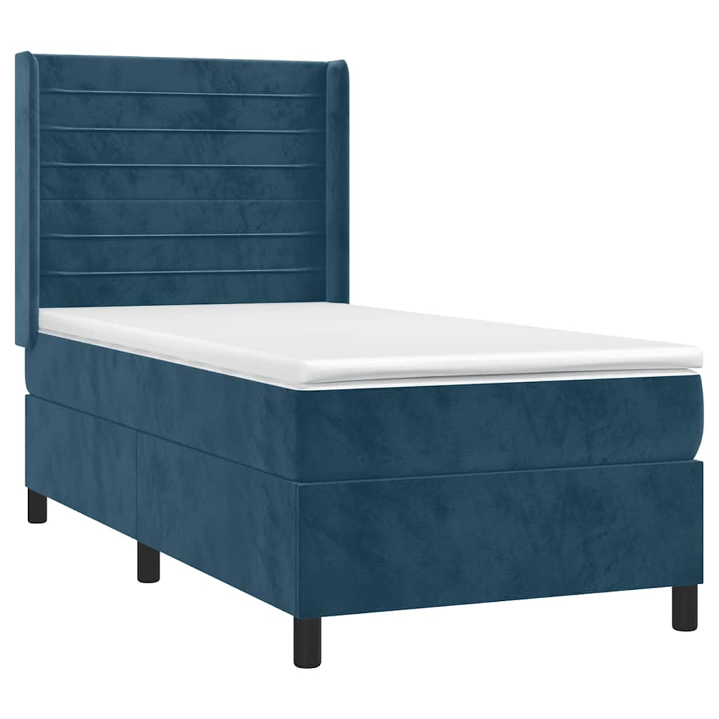 Κρεβάτι Boxspring με Στρώμα Σκούρο Μπλε 100x200 εκ. Βελούδινο - Pakobazaar