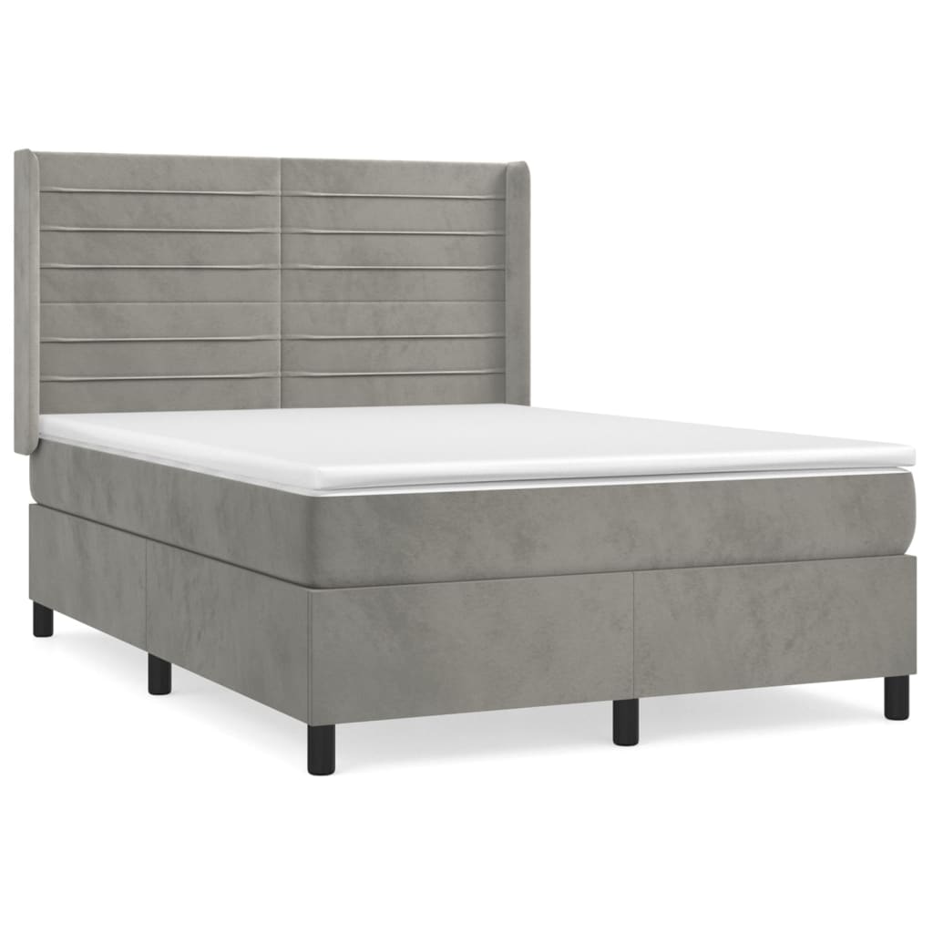 Κρεβάτι Boxspring με Στρώμα Ανοιχτό Γκρι 140x190 εκ. Βελούδινο