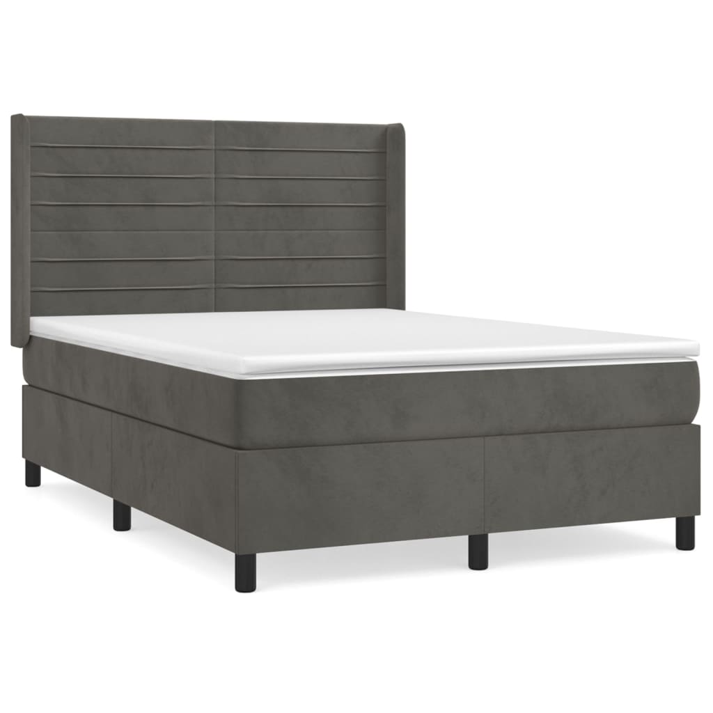 Κρεβάτι Boxspring με Στρώμα Σκούρο Γκρι 140x190 εκ. Βελούδινο