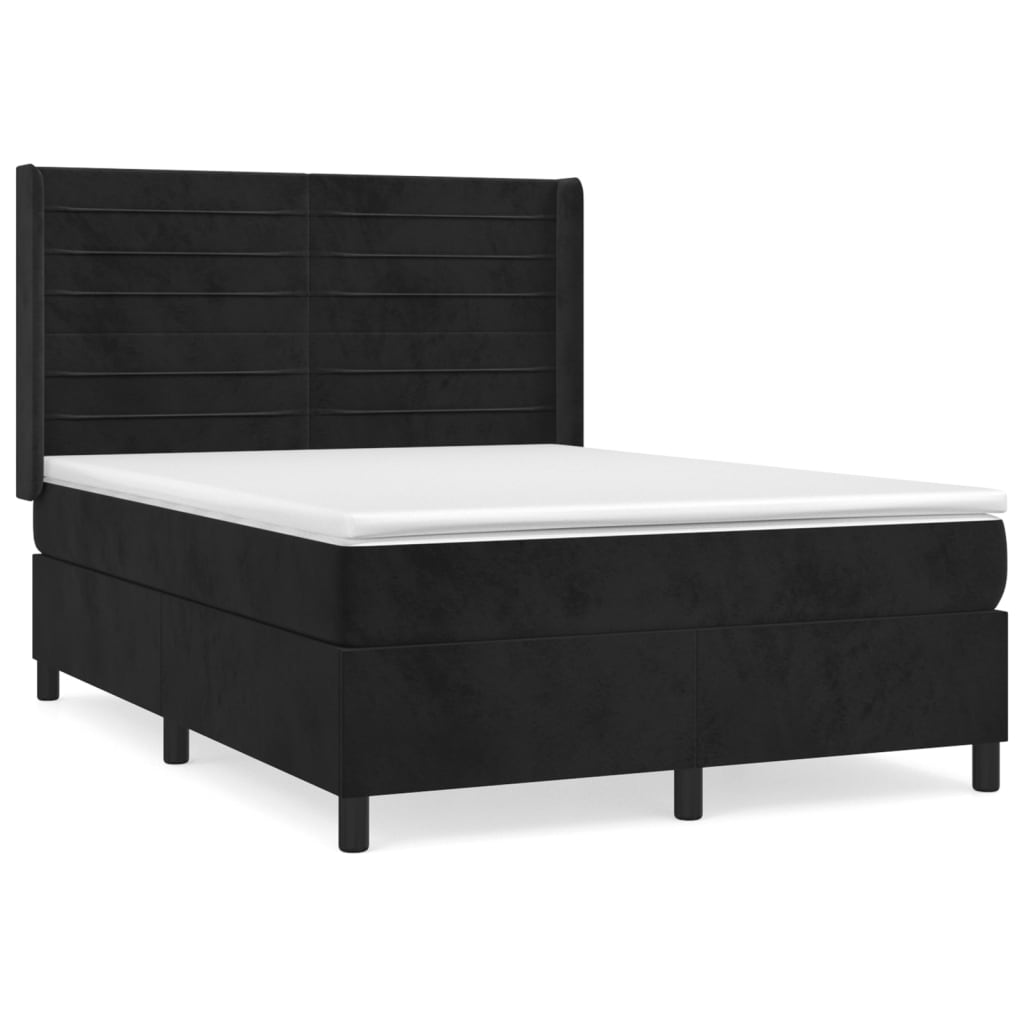 Κρεβάτι Boxspring με Στρώμα Μαύρο 140x190 εκ. Βελούδινο