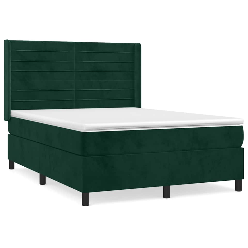Κρεβάτι Boxspring με Στρώμα Σκούρο Πράσινο 140x190εκ. Βελούδινο - Pakobazaar