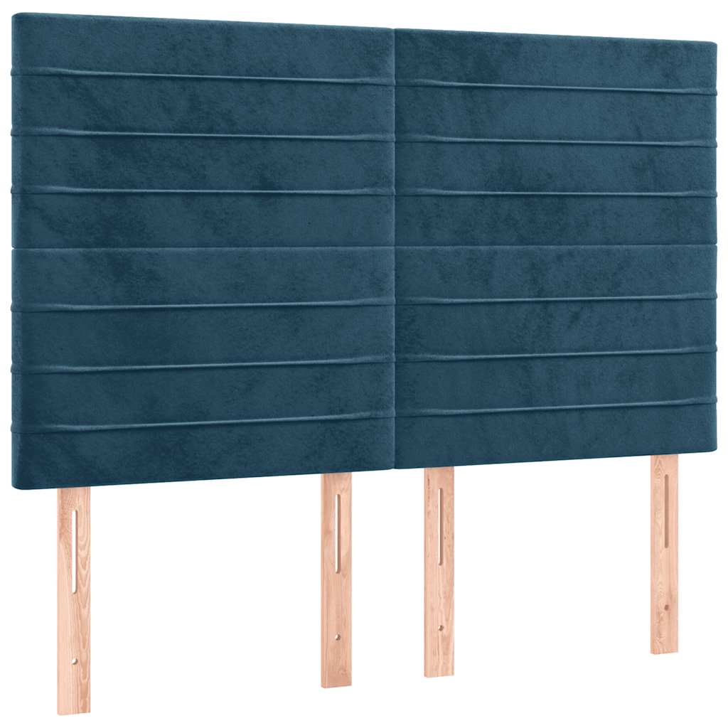 Κρεβάτι Boxspring με Στρώμα Σκούρο Μπλε 140x190 εκ. Βελούδινο - Pakobazaar