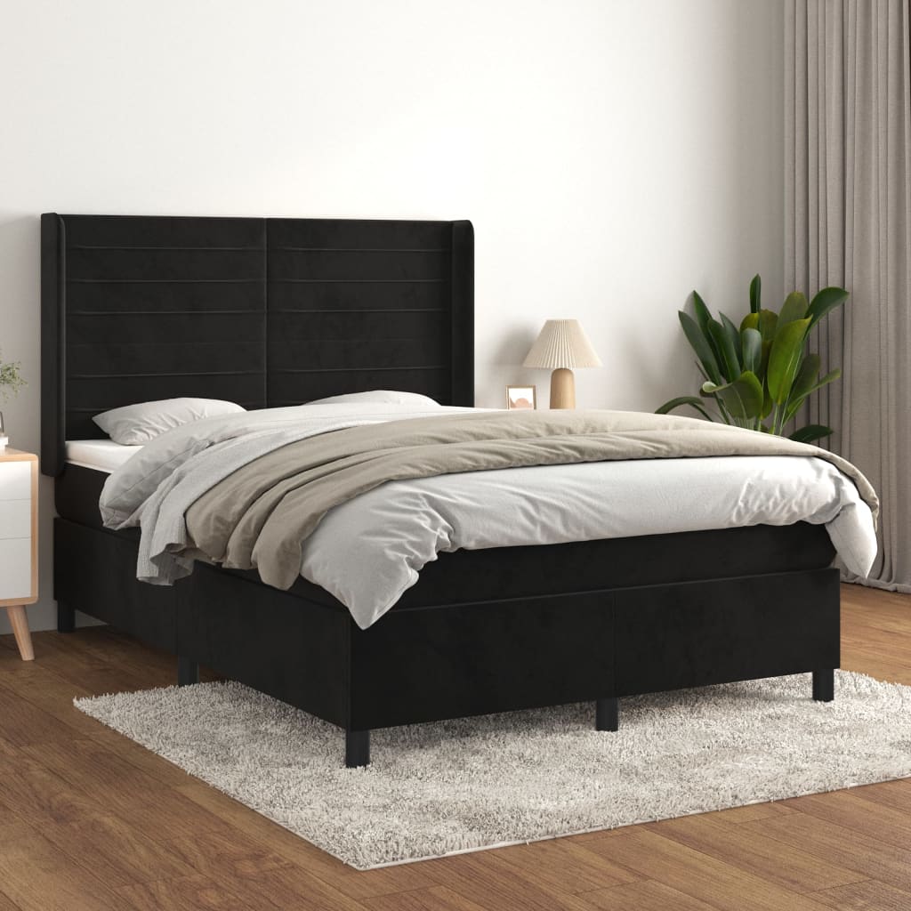 Κρεβάτι Boxspring με Στρώμα Μαύρο 140x200 εκ. Βελούδινο - Pakobazaar
