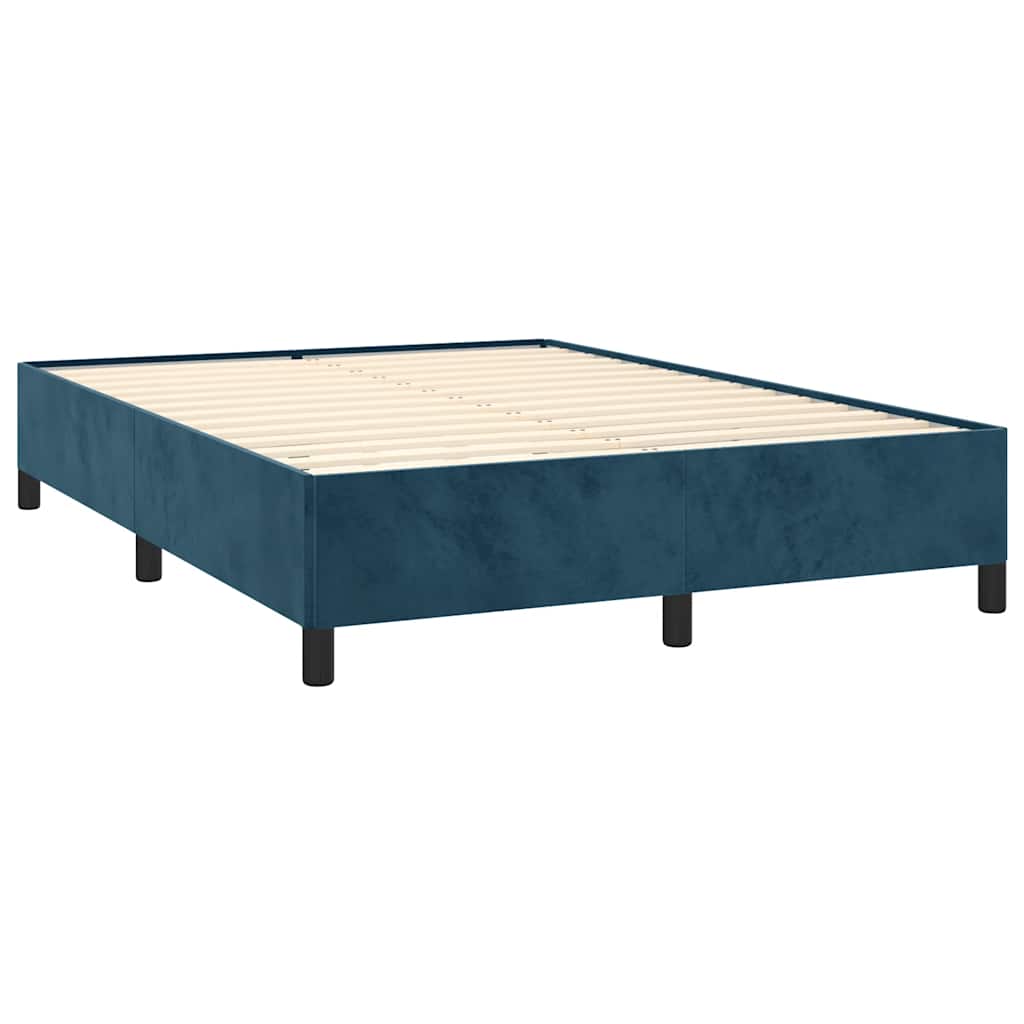 Κρεβάτι Boxspring με Στρώμα Σκούρο Μπλε 140x200 εκ. Βελούδινο - Pakobazaar