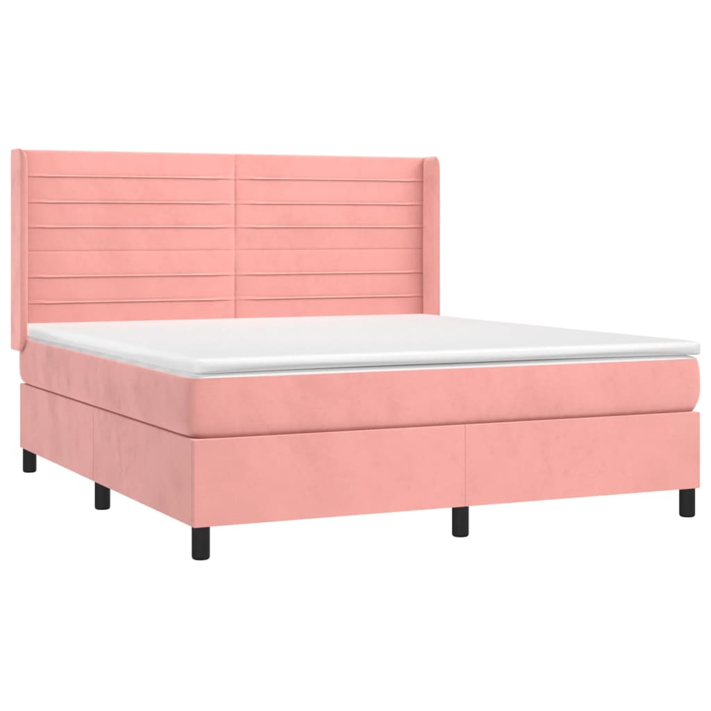 Κρεβάτι Boxspring με Στρώμα Ροζ 160x200 εκ. Βελούδινο