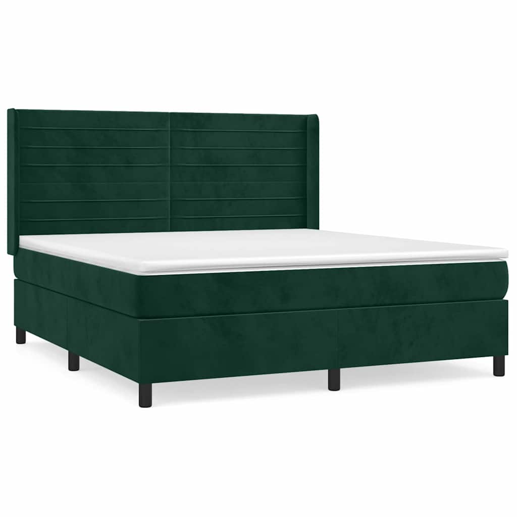 Κρεβάτι Boxspring με Στρώμα Σκούρο Πράσινο 180x200εκ. Βελούδινο - Pakobazaar
