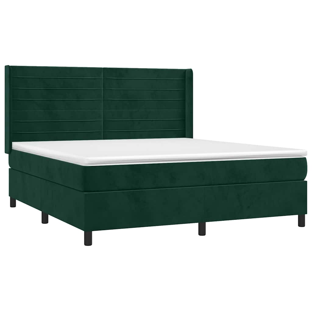 Κρεβάτι Boxspring με Στρώμα Σκούρο Πράσινο 180x200εκ. Βελούδινο - Pakobazaar