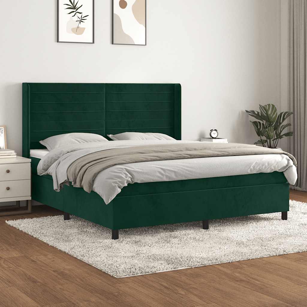 Κρεβάτι Boxspring με Στρώμα Σκούρο Πράσινο 180x200εκ. Βελούδινο - Pakobazaar