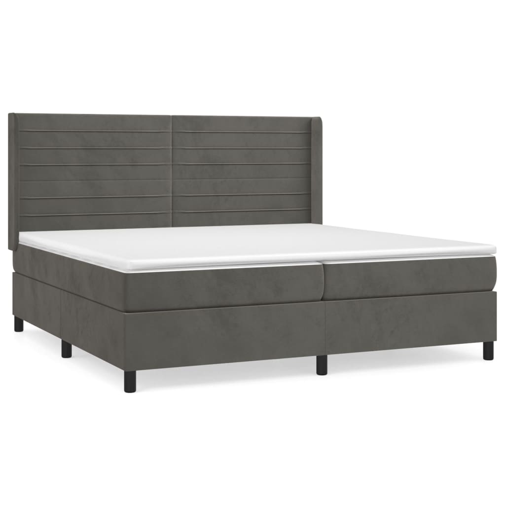 Κρεβάτι Boxspring με Στρώμα Σκούρο Γκρι 200x200 εκ. Βελούδινο