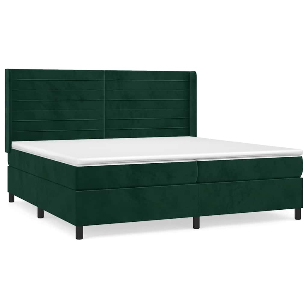 Κρεβάτι Boxspring με Στρώμα Σκούρο Πράσινο 200x200εκ. Βελούδινο - Pakobazaar