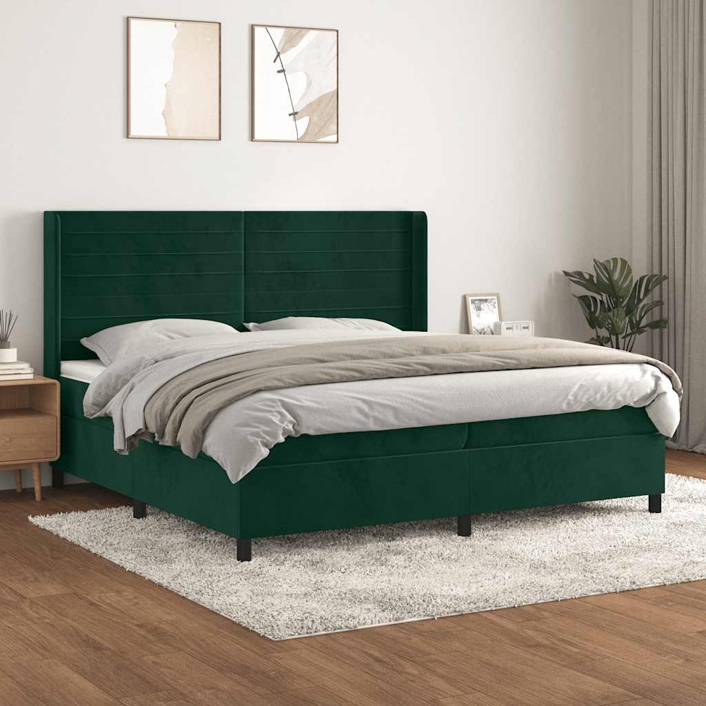 Κρεβάτι Boxspring με Στρώμα Σκούρο Πράσινο 200x200εκ. Βελούδινο - Pakobazaar