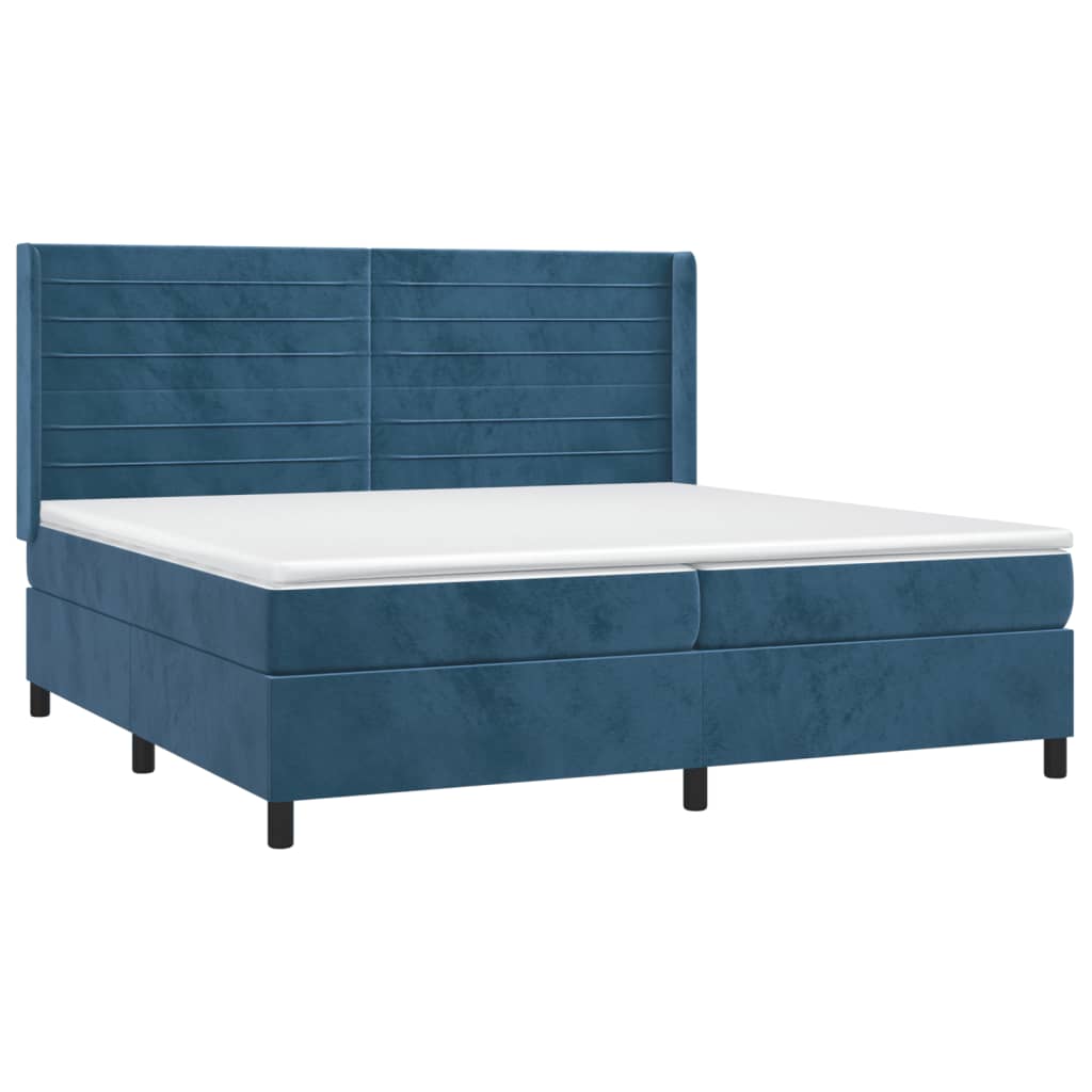 Κρεβάτι Boxspring με Στρώμα Σκούρο Μπλε 200x200 εκ. Βελούδινο - Pakobazaar