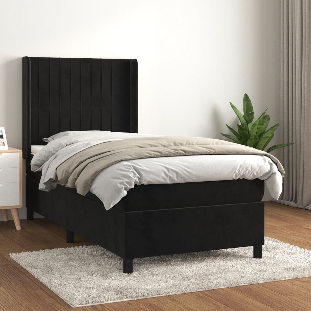 Κρεβάτι Boxspring με Στρώμα Μαύρο 80 x 200 εκ. Βελούδινο - Pakobazaar
