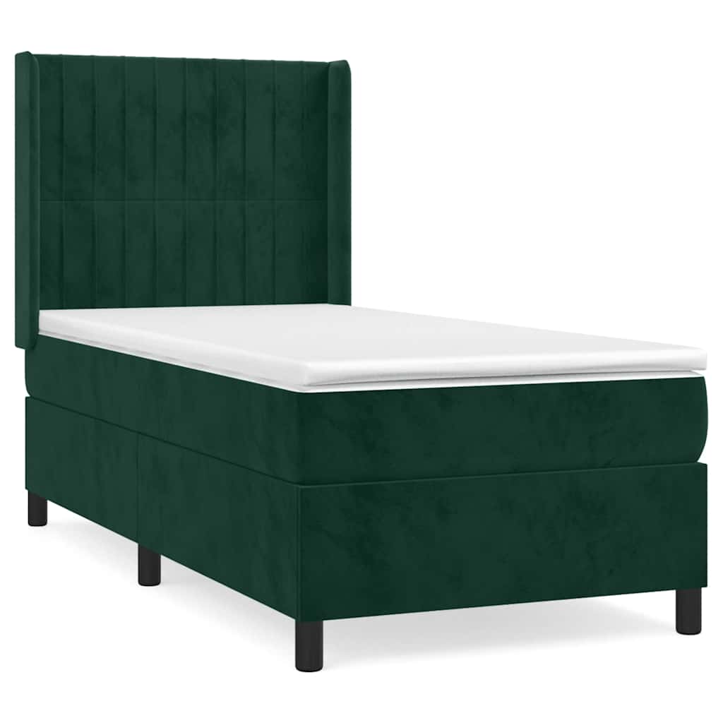 Κρεβάτι Boxspring με Στρώμα Σκούρο Πράσινο 90x200 εκ. Βελούδινο - Pakobazaar