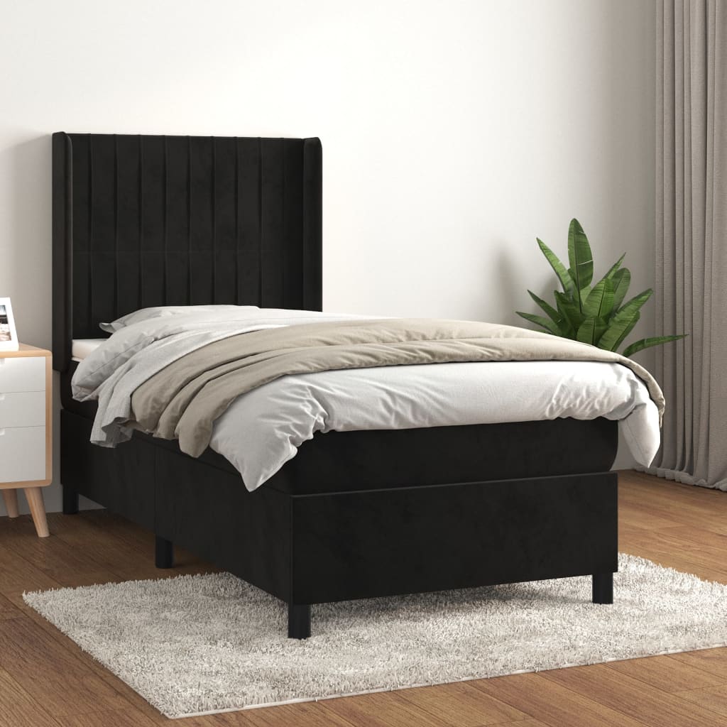 Κρεβάτι Boxspring με Στρώμα Μαύρο 100x200 εκ. Βελούδινο - Pakobazaar