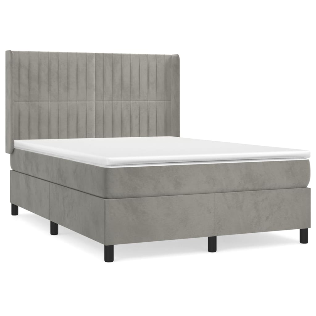 Κρεβάτι Boxspring με Στρώμα Ανοιχτό Γκρι 140x190 εκ. Βελούδινο