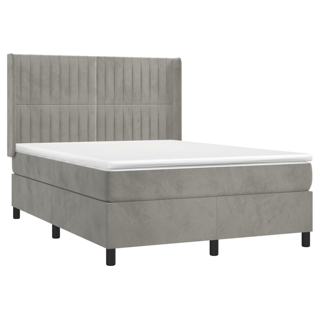 Κρεβάτι Boxspring με Στρώμα Ανοιχτό Γκρι 140x190 εκ. Βελούδινο