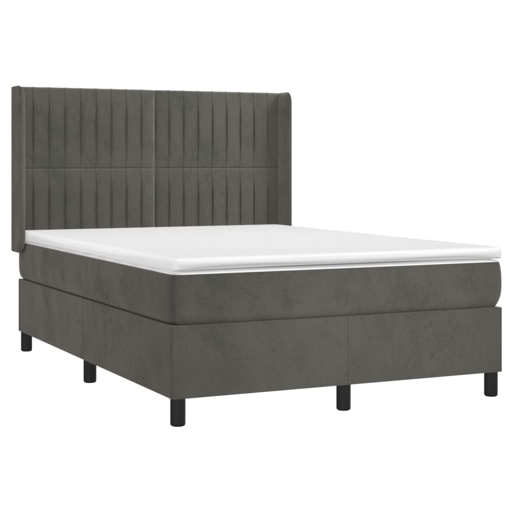 Κρεβάτι Boxspring με Στρώμα Σκούρο Γκρι 140x190 εκ. Βελούδινο