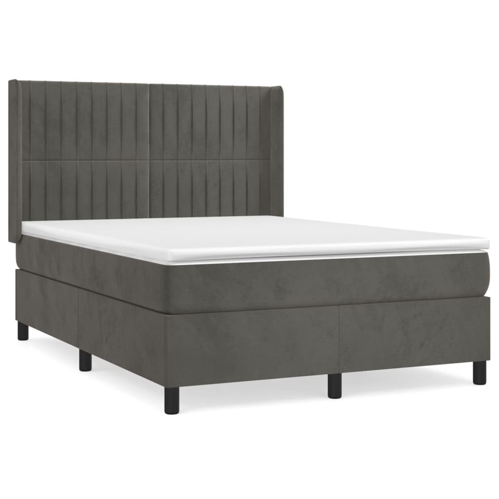 Κρεβάτι Boxspring με Στρώμα Σκούρο Γκρι 140x200 εκ. Βελούδινο