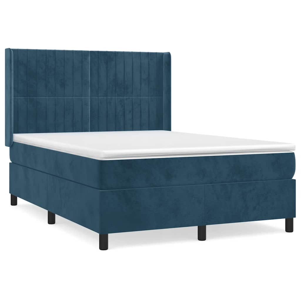 Κρεβάτι Boxspring με Στρώμα Σκούρο Μπλε 140x200 εκ. Βελούδινο - Pakobazaar