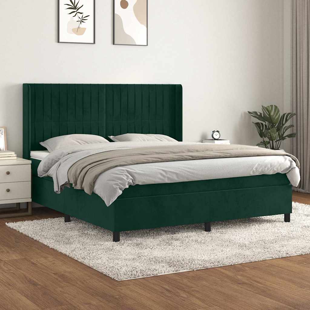 Κρεβάτι Boxspring με Στρώμα Σκούρο Πράσινο 160x200εκ. Βελούδινο - Pakobazaar