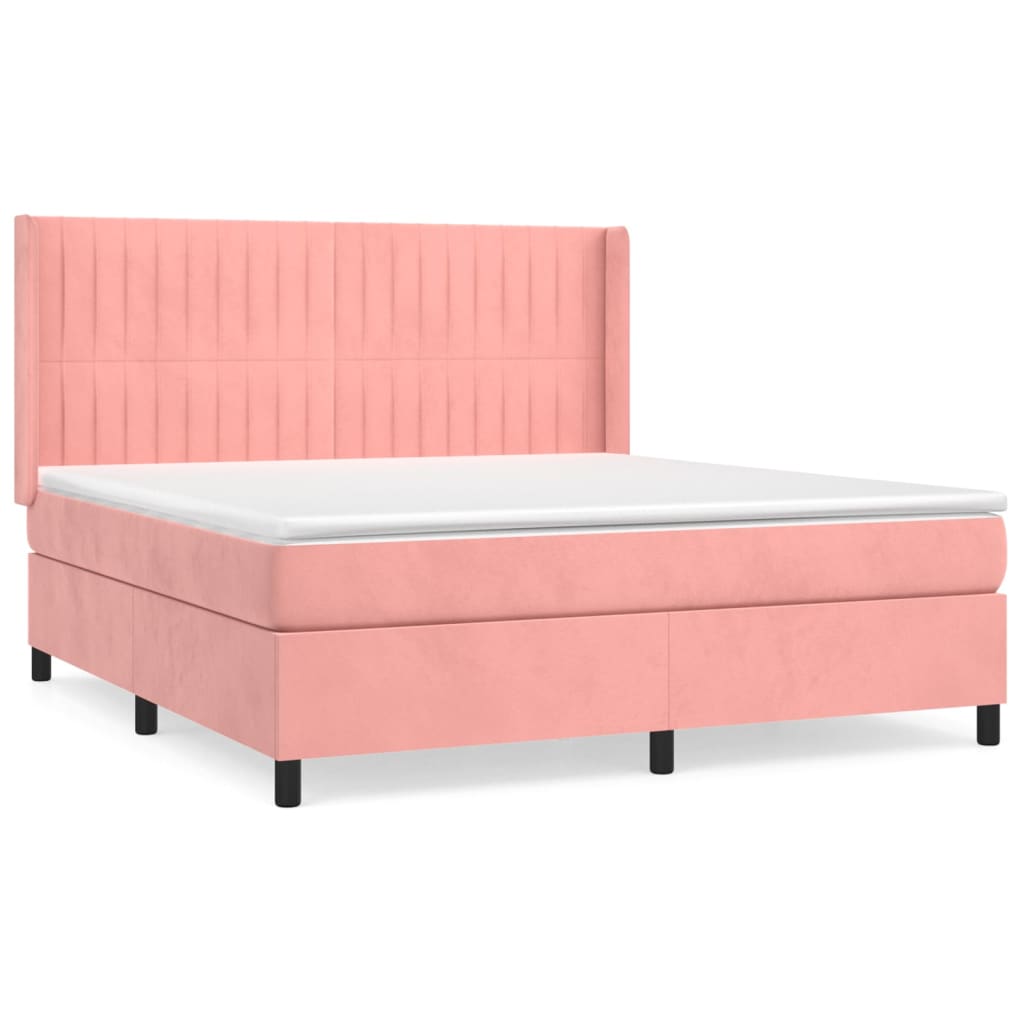 Κρεβάτι Boxspring με Στρώμα Ροζ 160x200 εκ. Βελούδινο