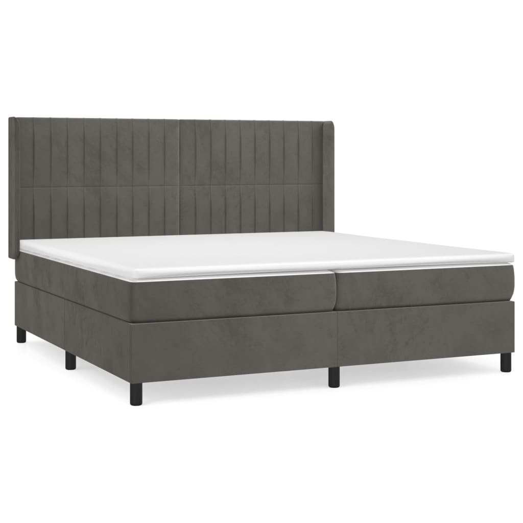 Κρεβάτι Boxspring με Στρώμα Σκούρο Γκρι 200x200 εκ. Βελούδινο
