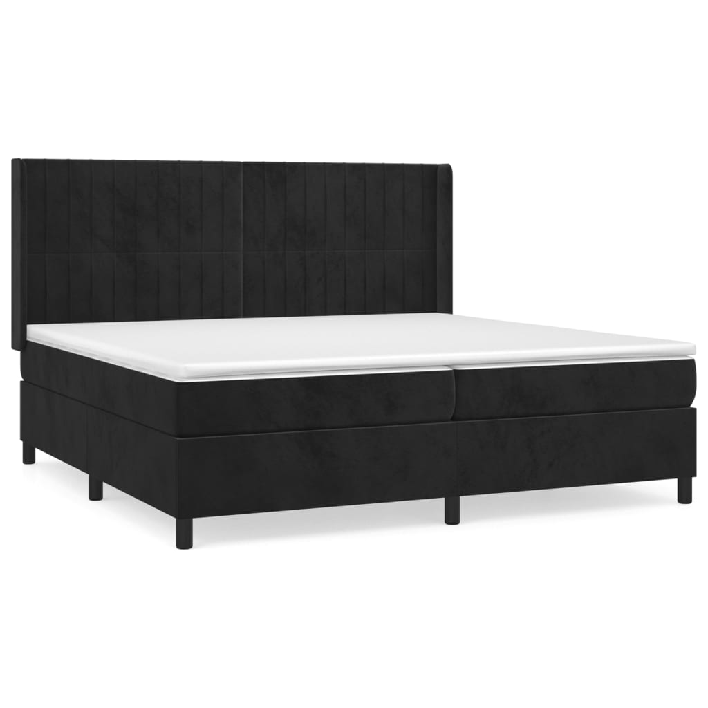 Κρεβάτι Boxspring με Στρώμα Μαύρο 200x200 εκ. Βελούδινο - Pakobazaar