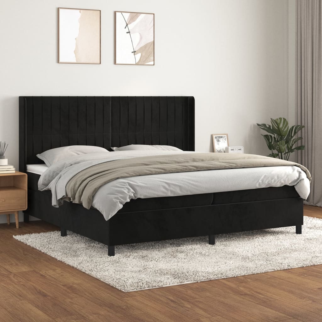 Κρεβάτι Boxspring με Στρώμα Μαύρο 200x200 εκ. Βελούδινο - Pakobazaar