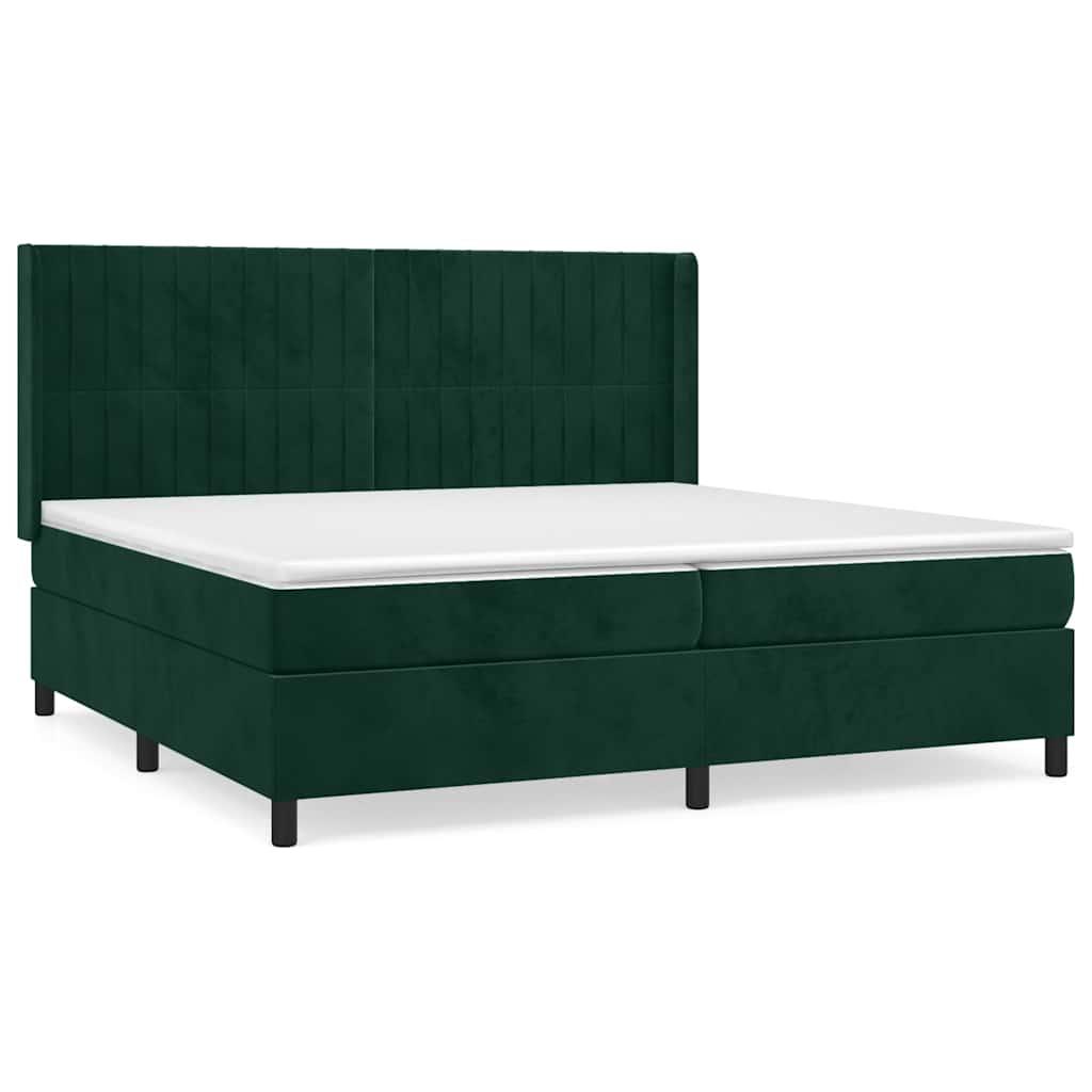 Κρεβάτι Boxspring με Στρώμα Σκούρο Πράσινο 200x200εκ. Βελούδινο - Pakobazaar