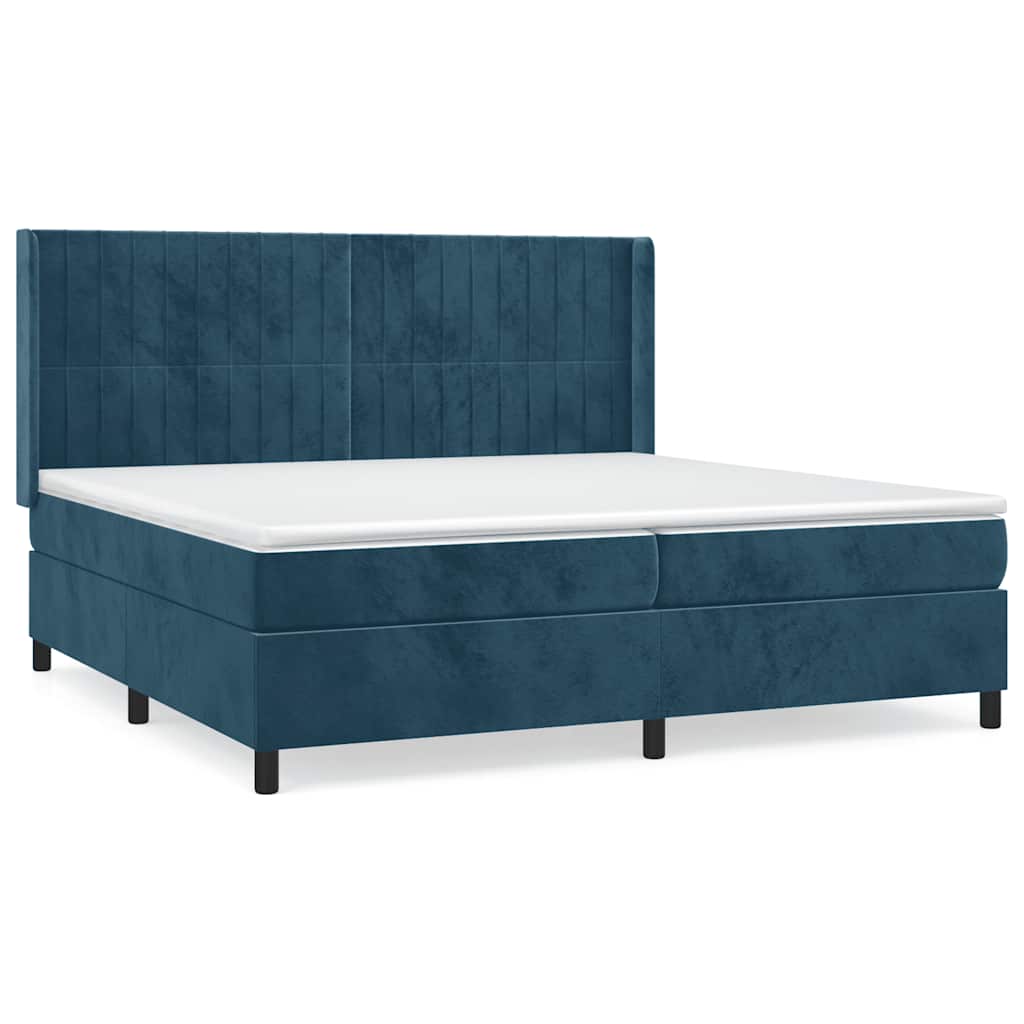 Κρεβάτι Boxspring με Στρώμα Σκούρο Μπλε 200x200 εκ. Βελούδινο - Pakobazaar