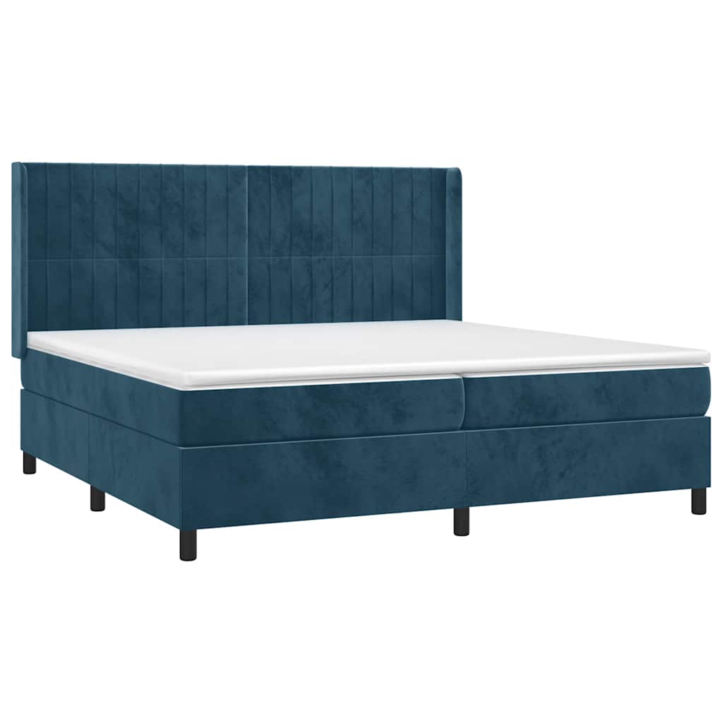 Κρεβάτι Boxspring με Στρώμα Σκούρο Μπλε 200x200 εκ. Βελούδινο - Pakobazaar