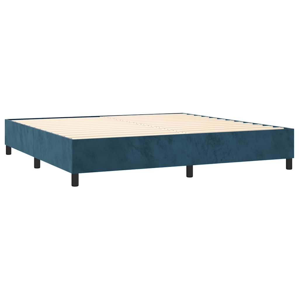 Κρεβάτι Boxspring με Στρώμα Σκούρο Μπλε 200x200 εκ. Βελούδινο - Pakobazaar