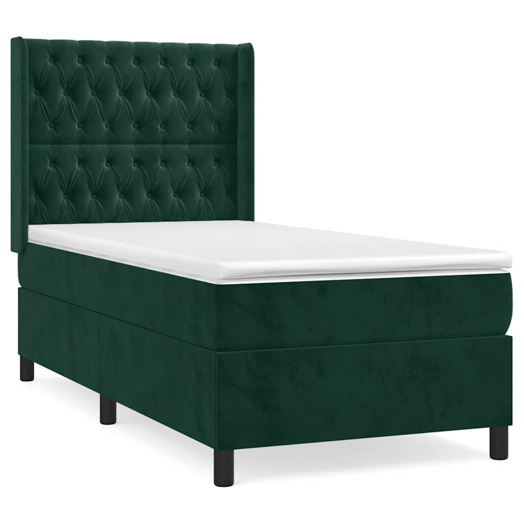 Κρεβάτι Boxspring με Στρώμα Σκούρο Πράσινο 80x200 εκ. Βελούδινο - Pakobazaar