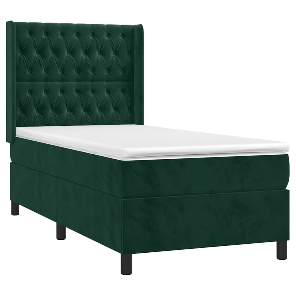 Κρεβάτι Boxspring με Στρώμα Σκούρο Πράσινο 80x200 εκ. Βελούδινο - Pakobazaar