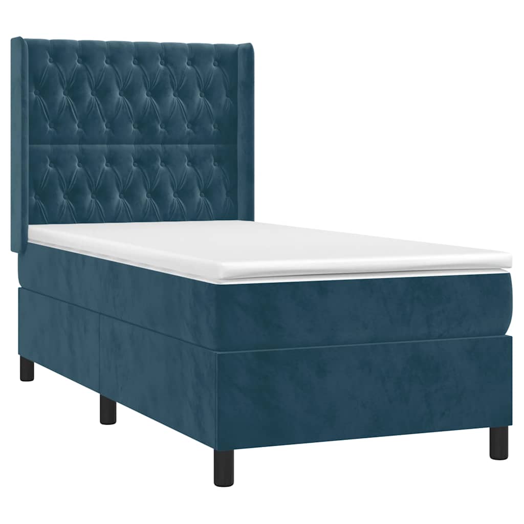 Κρεβάτι Boxspring με Στρώμα Σκούρο Μπλε 80 x 200 εκ. Βελούδινο - Pakobazaar