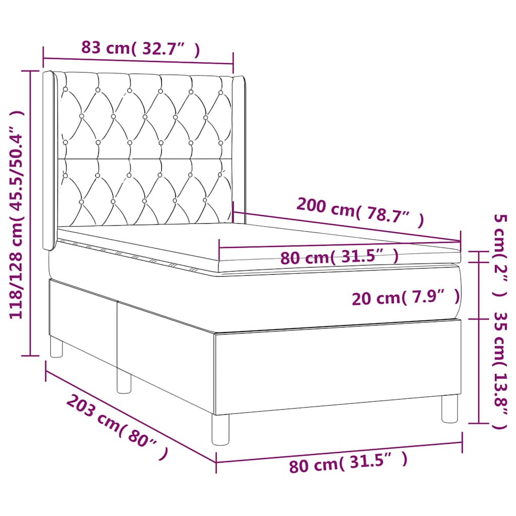 Κρεβάτι Boxspring με Στρώμα Σκούρο Μπλε 80 x 200 εκ. Βελούδινο - Pakobazaar