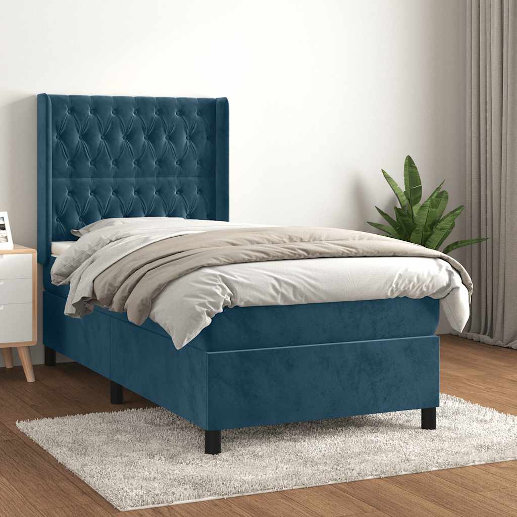 Κρεβάτι Boxspring με Στρώμα Σκούρο Μπλε 80 x 200 εκ. Βελούδινο - Pakobazaar