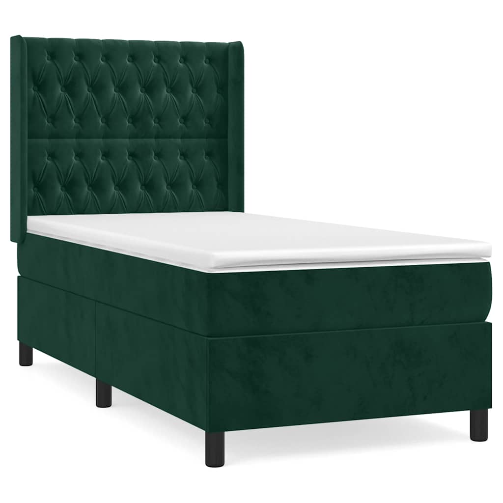 Κρεβάτι Boxspring με Στρώμα Σκούρο Πράσινο 90x200 εκ. Βελούδινο - Pakobazaar