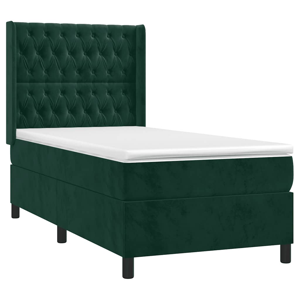 Κρεβάτι Boxspring με Στρώμα Σκούρο Πράσινο 90x200 εκ. Βελούδινο - Pakobazaar