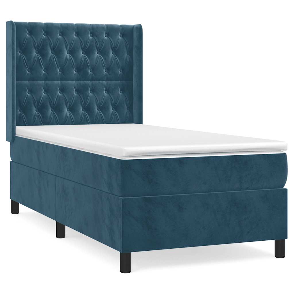 Κρεβάτι Boxspring με Στρώμα Σκούρο Μπλε 90x200 εκ. Βελούδινο - Pakobazaar