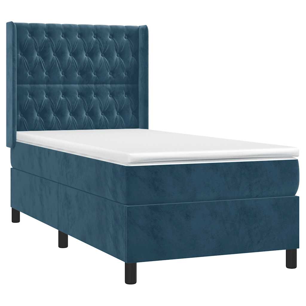 Κρεβάτι Boxspring με Στρώμα Σκούρο Μπλε 90x200 εκ. Βελούδινο - Pakobazaar