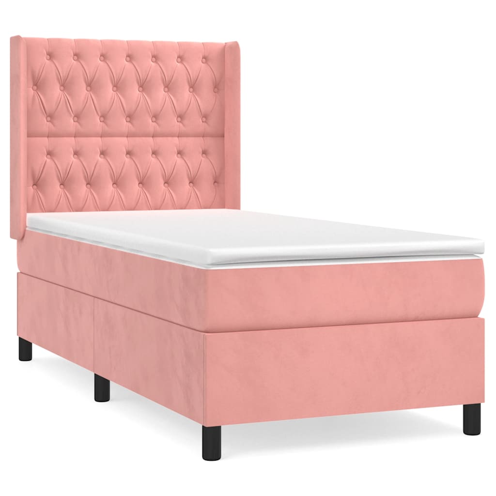 Κρεβάτι Boxspring με Στρώμα Ροζ 90x200 εκ. Βελούδινο