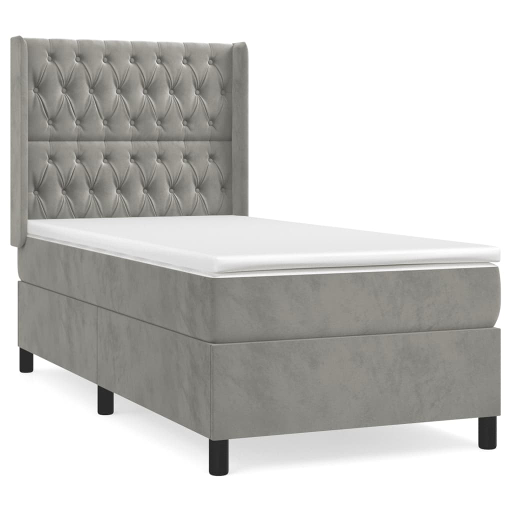 Κρεβάτι Boxspring με Στρώμα Ανοιχτό Γκρι 100x200 εκ. Βελούδινο