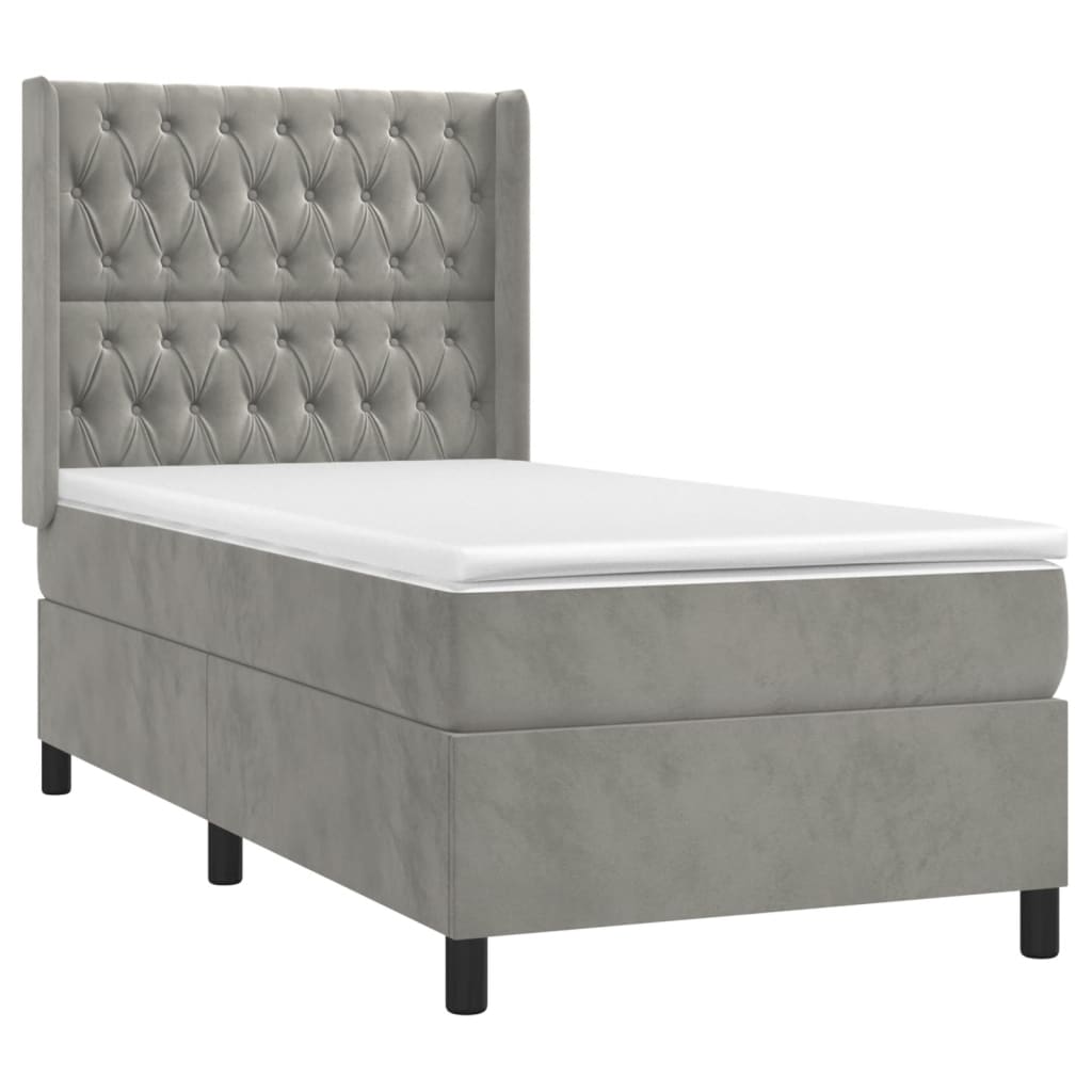 Κρεβάτι Boxspring με Στρώμα Ανοιχτό Γκρι 100x200 εκ. Βελούδινο