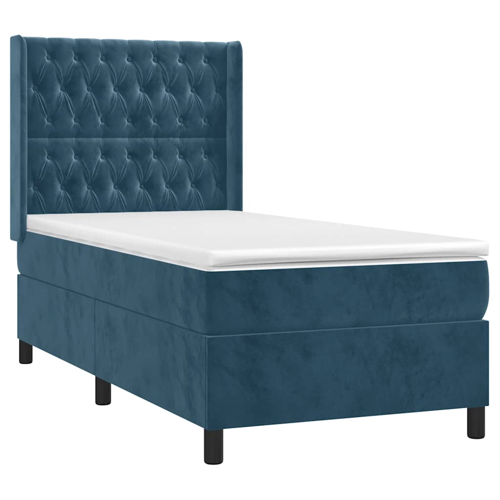 Κρεβάτι Boxspring με Στρώμα Σκούρο Μπλε 100x200 εκ. Βελούδινο - Pakobazaar
