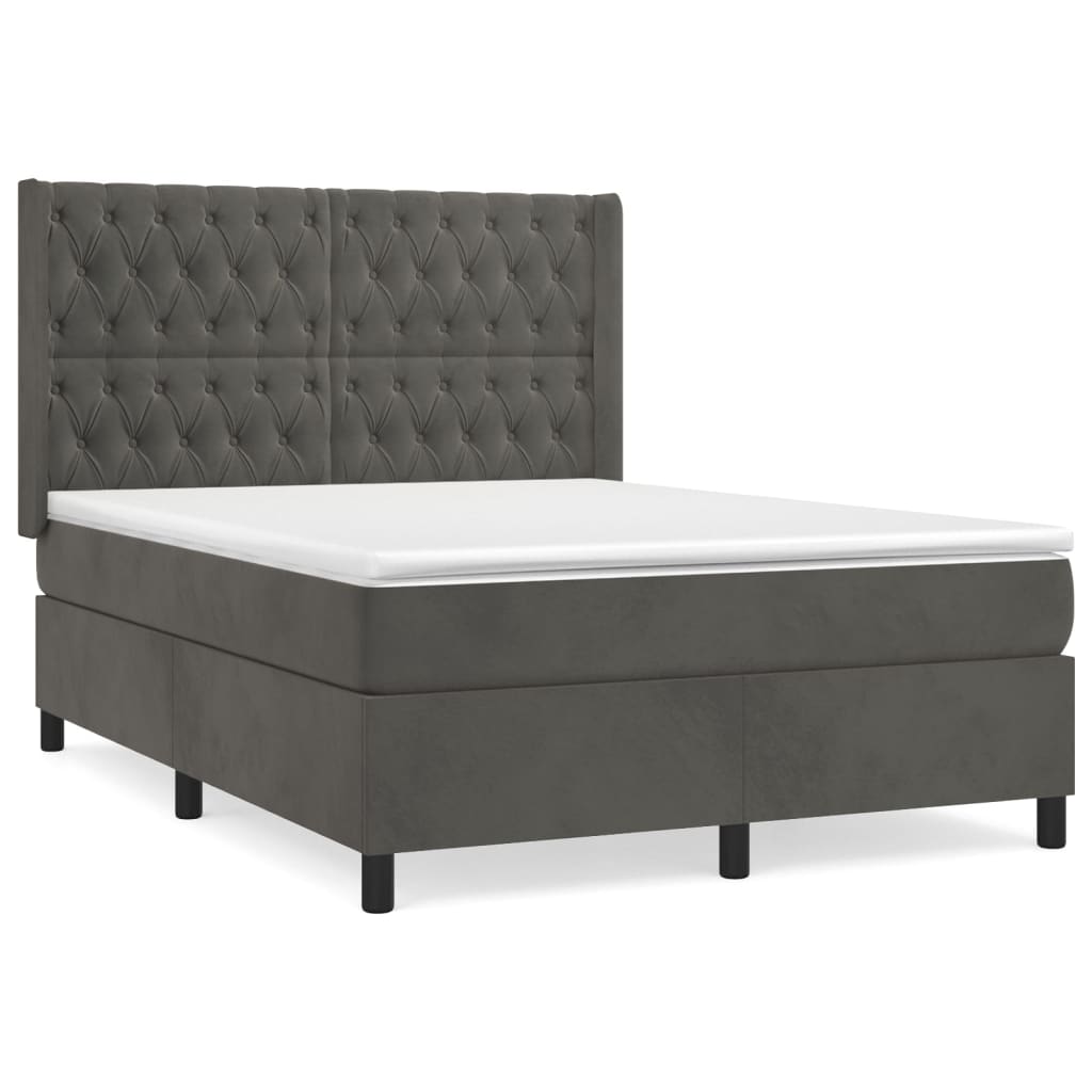Κρεβάτι Boxspring με Στρώμα Σκούρο Γκρι 140x190 εκ. Βελούδινο