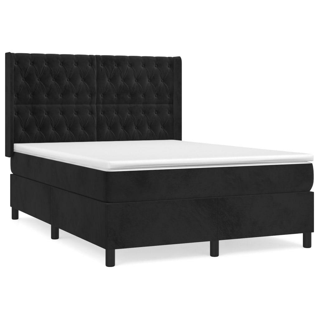 Κρεβάτι Boxspring με Στρώμα Μαύρο 140x190 εκ. Βελούδινο