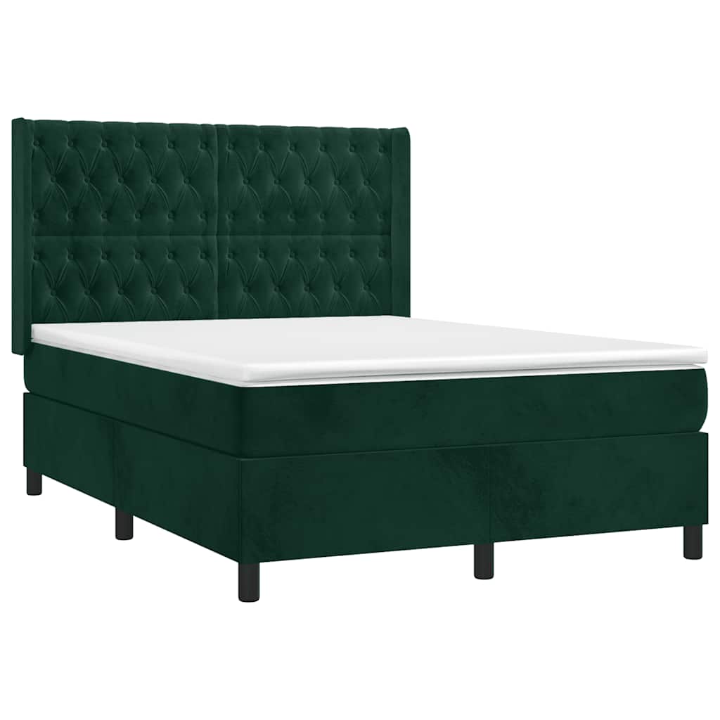 Κρεβάτι Boxspring με Στρώμα Σκούρο Πράσινο 140x190εκ. Βελούδινο - Pakobazaar